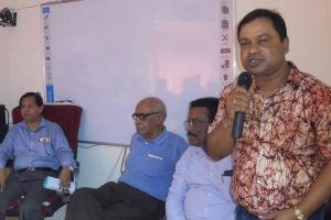 KU NSS Coordinator Professor Sukhen Biswas speaking at the inauguration programme of Blood Donors'. Picture courtesy KU