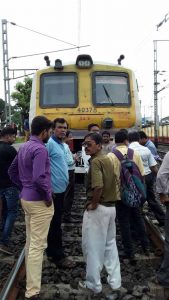 Passengers blocked the Sealdah bound down Ranaghat local at Ranaghat station on Saturday