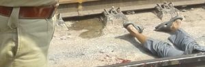 Body of Narayan Jha lying on railway track at Salem station on Tuesday