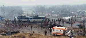 The blast site in Pulmawa in Kashmir
