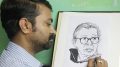 Sujit Mandal drawing portrait of author Mahasweata Devi. Picture by Abhi Ghosh