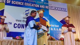 Professor RA Mashelkar handing over medal to a student at the 5th convocation of IISER-K on Friday in Mohonpur