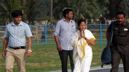 Chief Minister Mamata Banerjee after landing at Krishnanagar Govt College ground on Thursday afternoon. Picture by Pranab Debnath