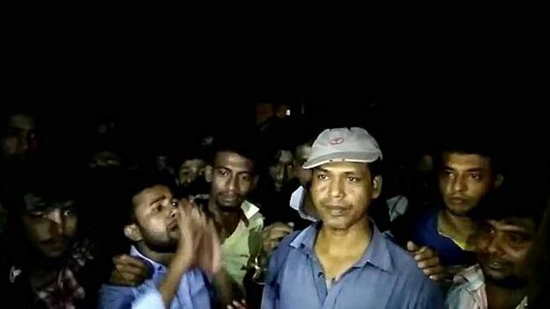 Gate man Biswanath Dhali being greeted by locals after release from police lock up in Taherpur