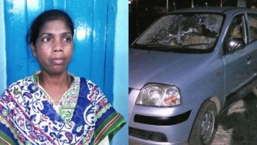 Trinamul Councillor Laxmi Oraon and her damaged car