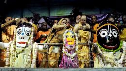 The deity of Lord Jagannath being given holy bath in Rajapur. Picture by Pranab Debnath