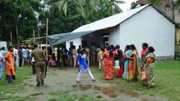 Voters in a queue to caste their votes in Cooper's Camp
