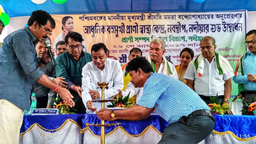 State animal resources development minister Swapan Debnath inaugurating the multi discipline veterinary hospital in Nabadweep on Saturday.