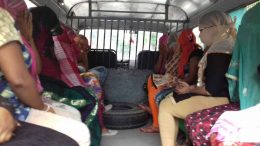 Arrested girls being taken to court in police vehicle