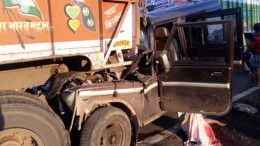 The Bolero that hit a lorry on its back on NH34