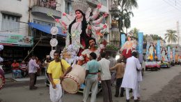 A Durga idol during the carnival on Monday in Ranaghat. Picture by Abhi Ghosh