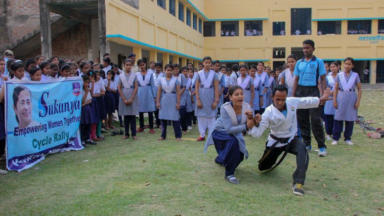 Goutam Bhattacharjee imparting basics of self defence to school girls