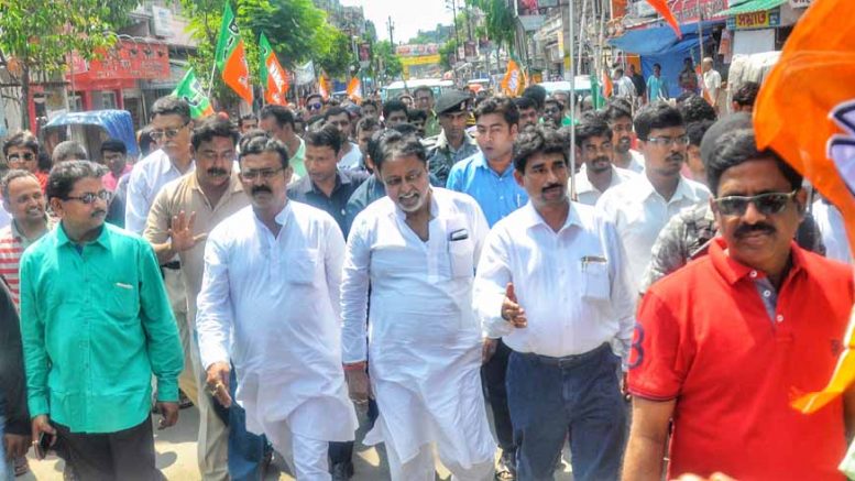 Mukul Roy leads a rally in Krishnanagar on Sunday