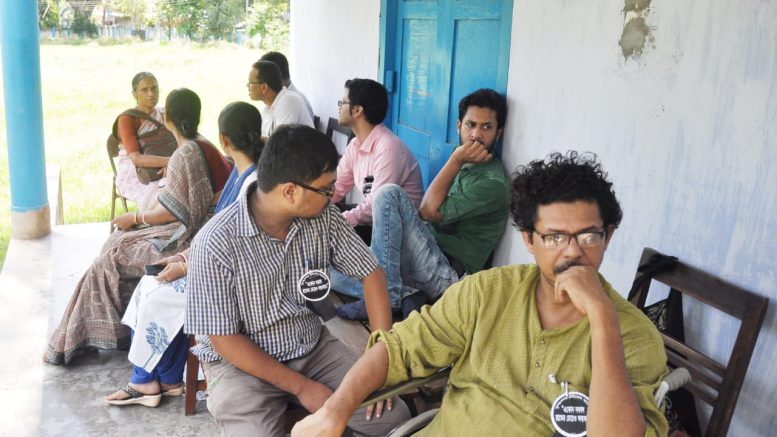 Teachers waiting outside staff room at Krishnanagar Women's College