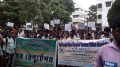 Computer instructors walking in rally in Krishnanagar
