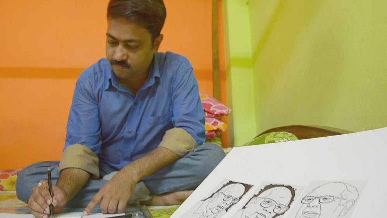 Sujit drawing Somenath Chatterjee's portraits